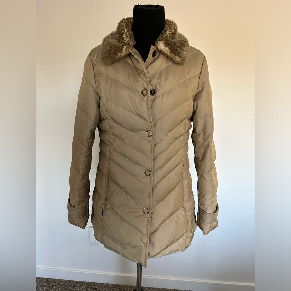 Gold faux fur-lined puffer coat